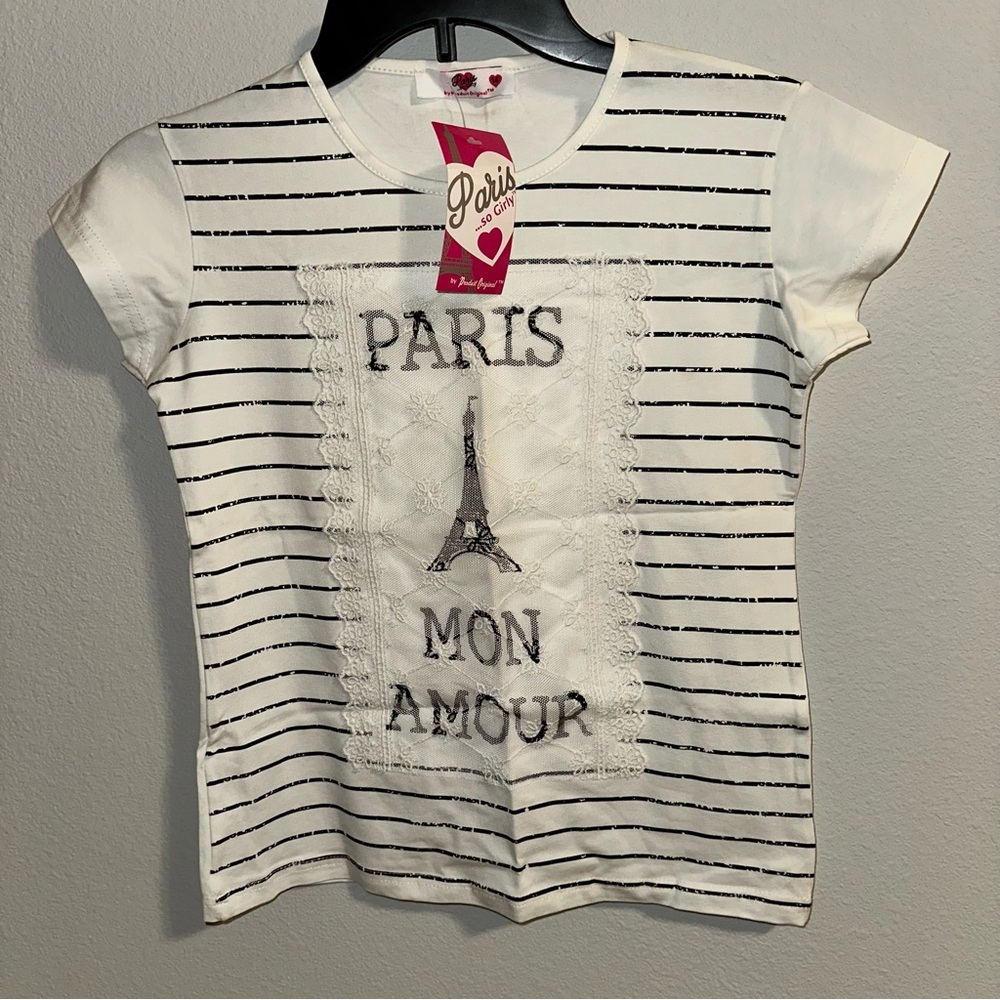 NWT top T-shirt for a girl 14 y.o. 95% cotton 10% elastane bought in Paris - Picture 2 of 8